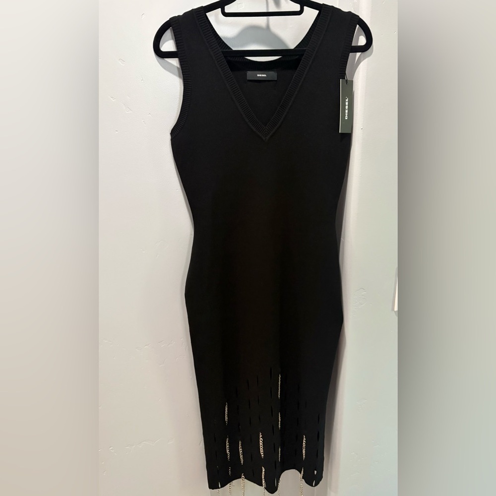 Diesel midi Black Sleeveless Dress with silver chains